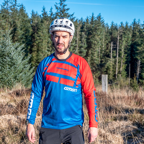 GMBN Descent Jersey Long Sleeve - Navy & Red Tyre