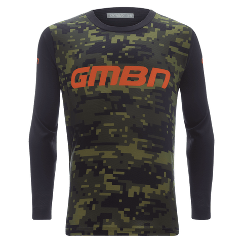 GMBN Kids Descent Jersey Long Sleeve - Camo Green & Orange