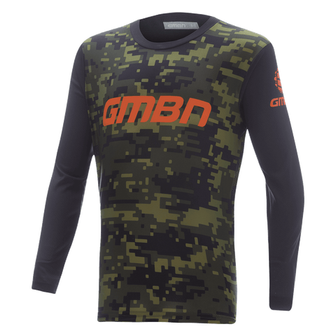 GMBN Kids Descent Jersey Long Sleeve - Camo Green & Orange