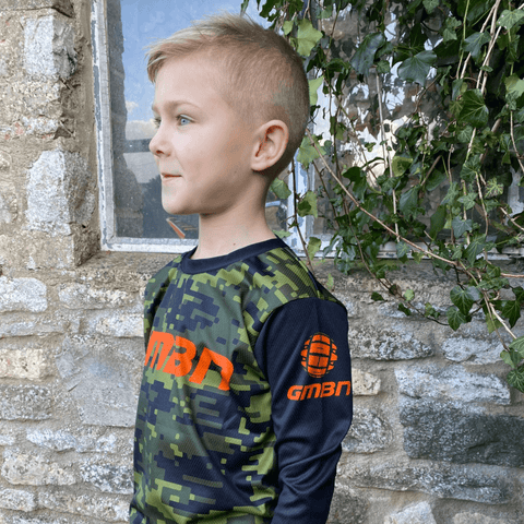 GMBN Kids Descent Jersey Long Sleeve - Camo Green & Orange