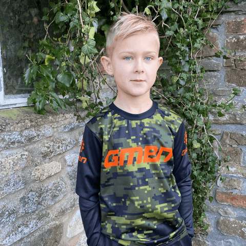 GMBN Kids Descent Jersey Long Sleeve - Camo Green & Orange